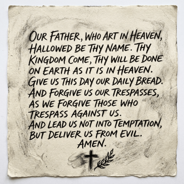 Prayer text in charcoal drawing style